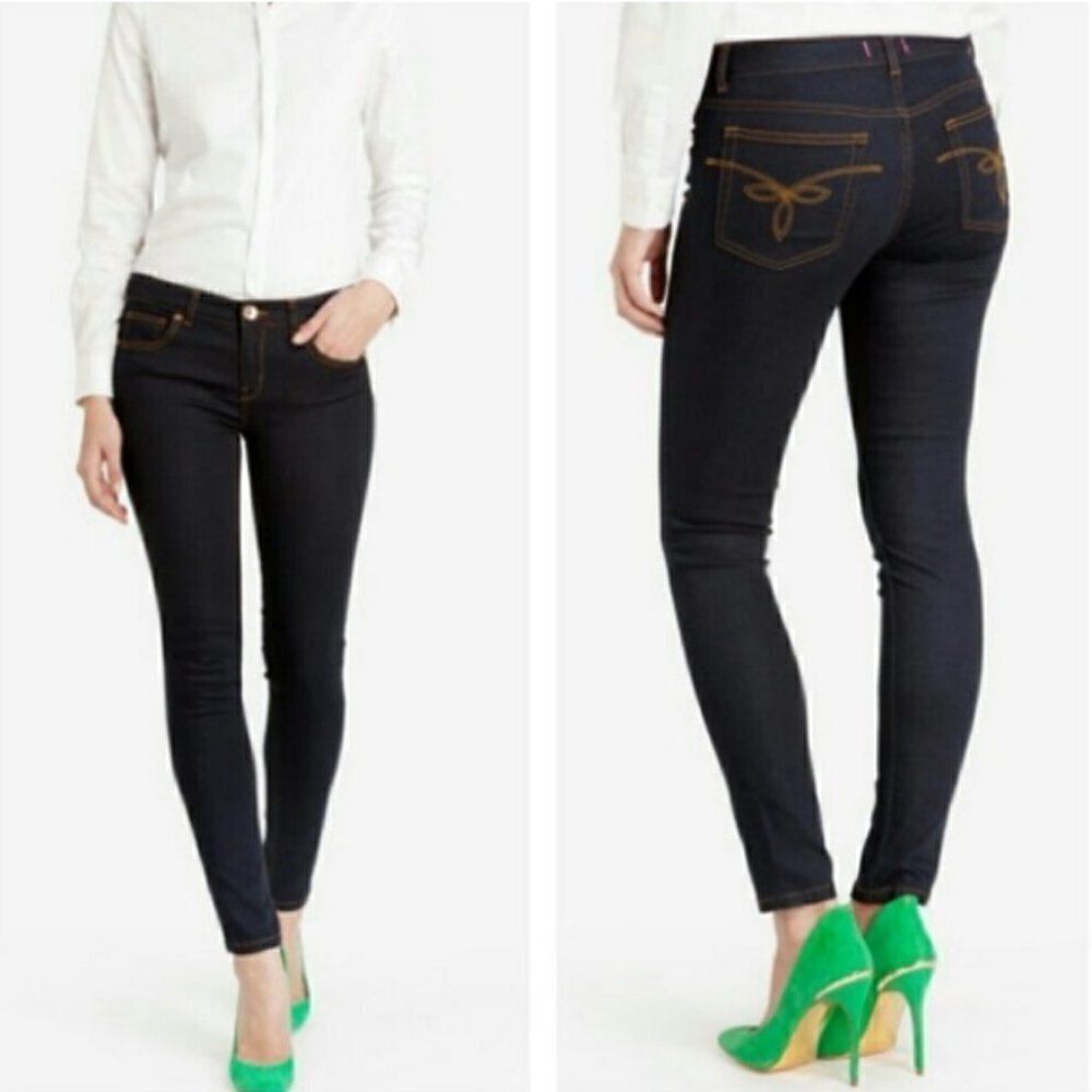 TED BAKER Rebacco Classic Skinny Jeans Tobacco Stitching Denim Dark Blue 25 NWT‎